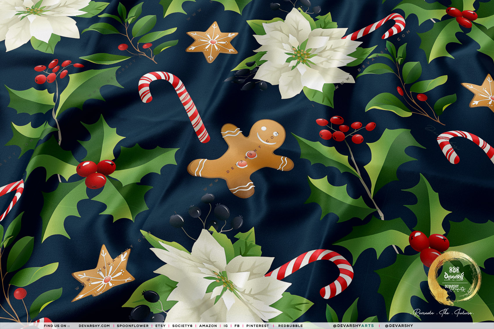 Red Poinsettia Apparel Fabric 3Meters+, 9 Designs | 8 Fabrics Option | Fabric By the Yard | 070