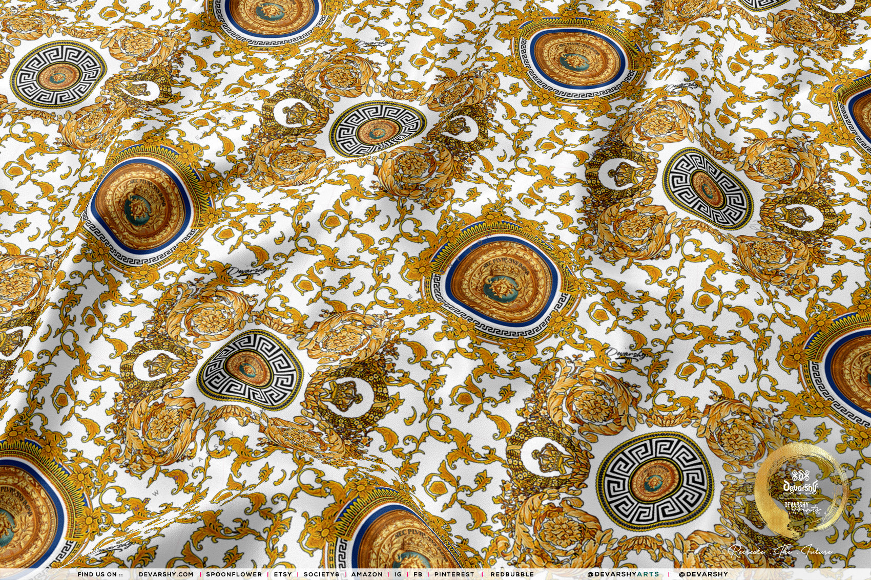 Golden Medallion Apparel Fabric 3Meters+, 9 Designs | 8 Fabrics Option | Baroque Fabric By the Yard | 031