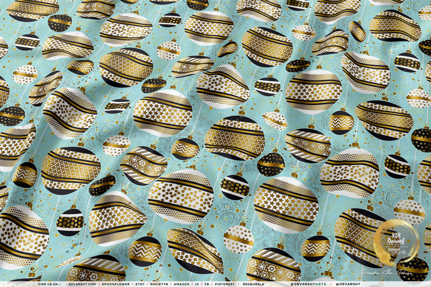 Xmas Ornaments Apparel Fabric 3Meters+, 9 Designs | 8 Fabrics Option | Fabric By the Yard | 073B