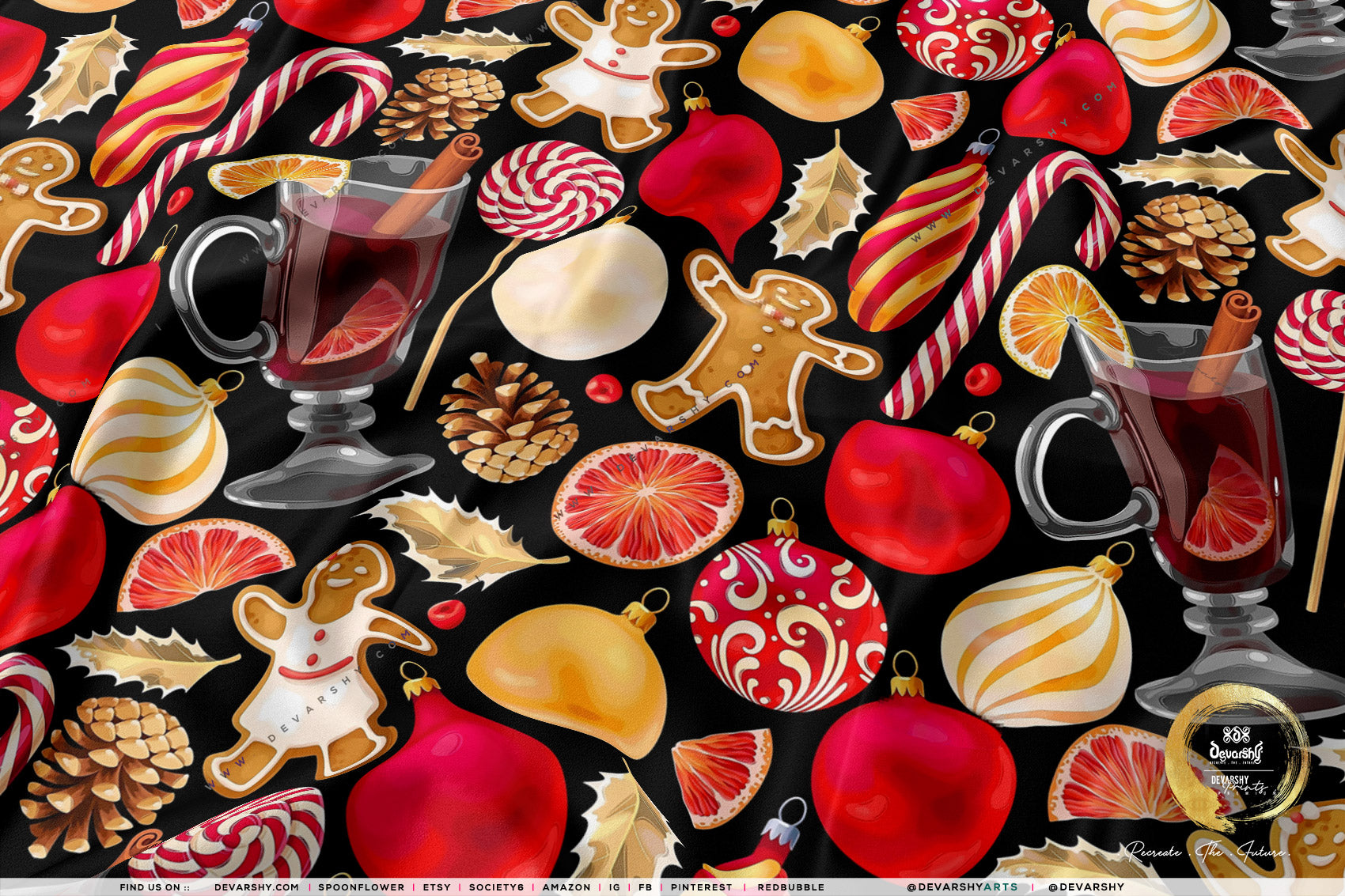 Xmas Ornaments Apparel Fabric 3Meters+, 9 Designs | 8 Fabrics Option | Fabric By the Yard | 073B