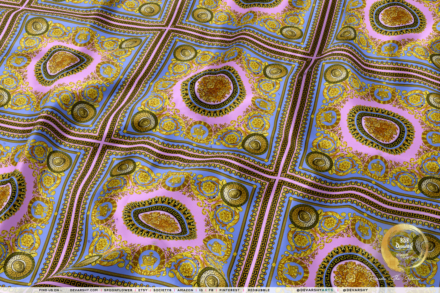 Gold Medallion Apparel Fabric 3Meters+, 9 Designs | 8 Fabrics Option | Fabric By the Yard | 030
