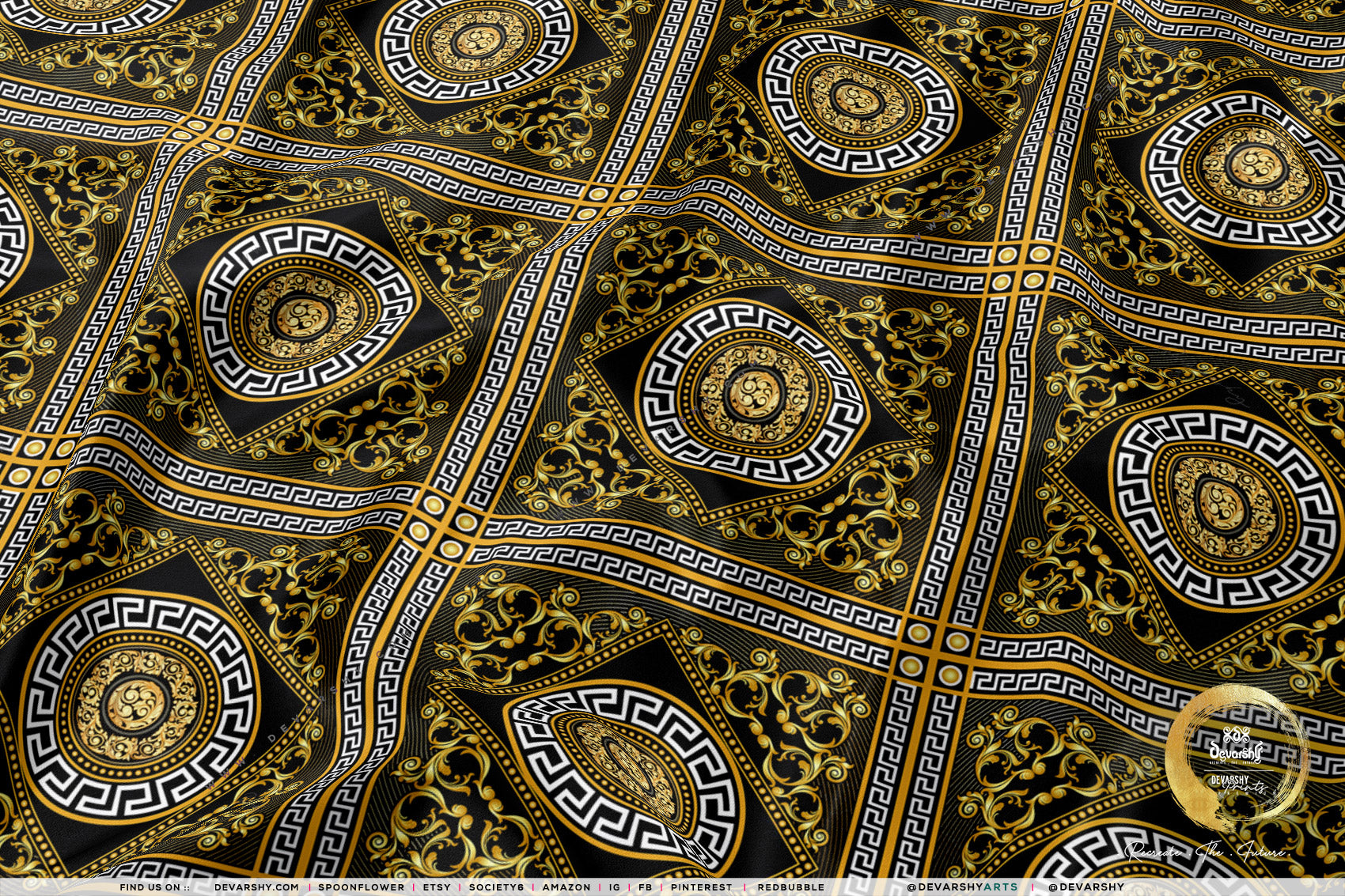 Golden Mandala Upholstery Fabric 3 meters 6 Designs 12 Furnishing Fabric Options Baroque Fabric By the Yard | 039