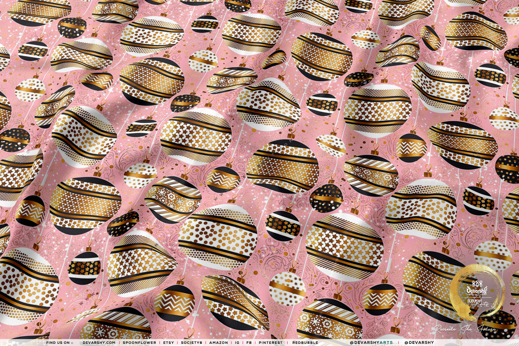Xmas Ornaments Apparel Fabric 3Meters+, 9 Designs | 8 Fabrics Option | Fabric By the Yard | 073B