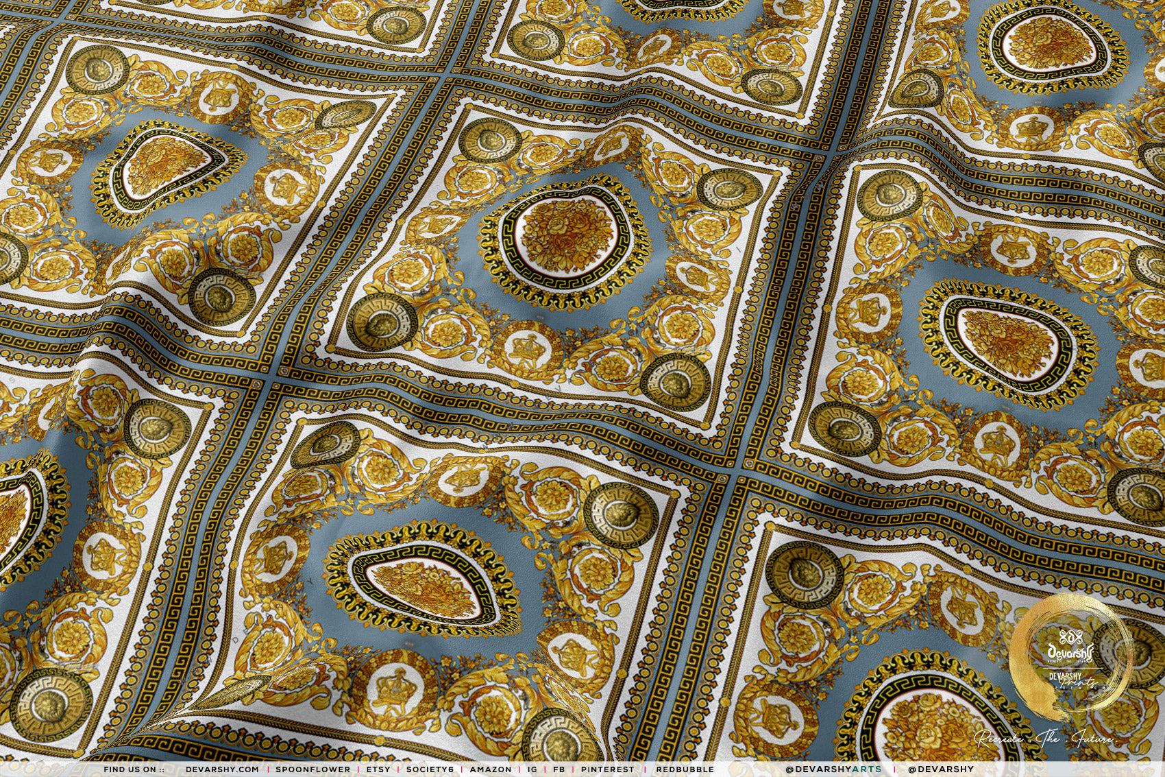 Gold Medallion Apparel Fabric 3Meters+, 9 Designs | 8 Fabrics Option | Fabric By the Yard | 030