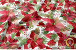 Red Poinsettia Apparel Fabric 3Meters+, 9 Designs | 8 Fabrics Option | Fabric By the Yard | 070