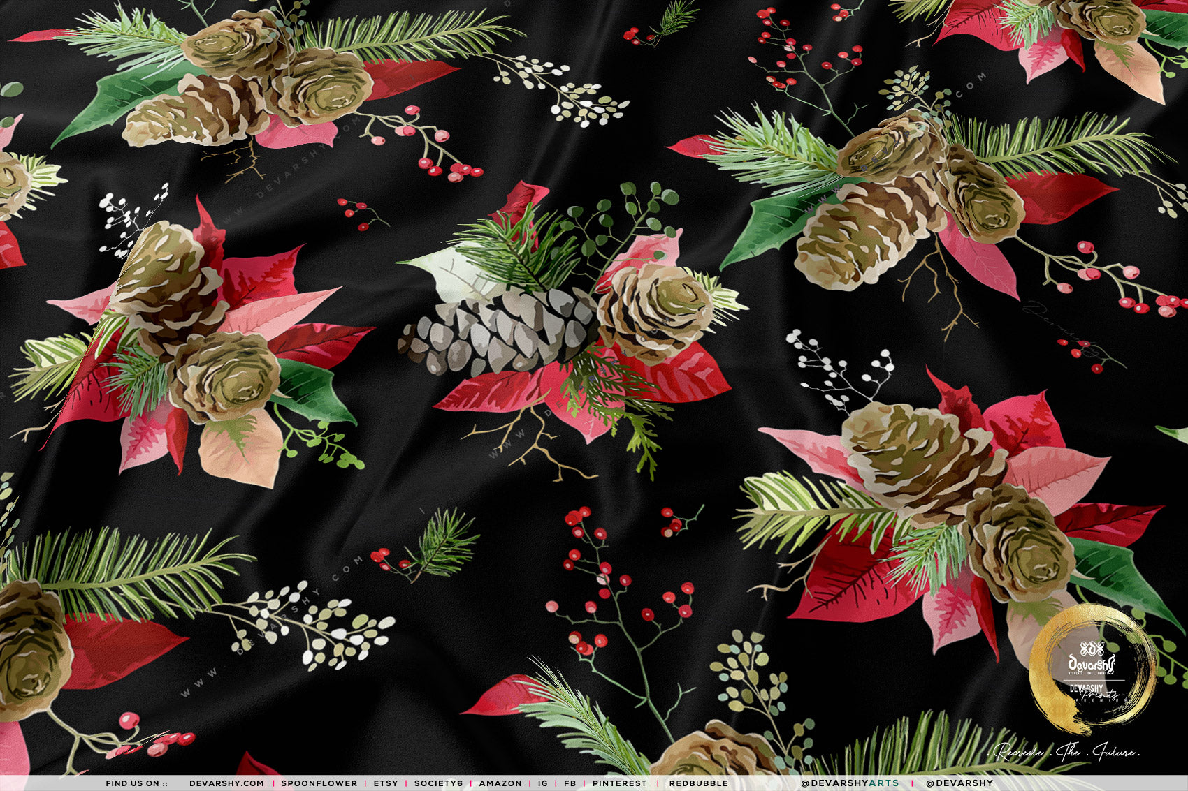 Poinsettia Floral Apparel Fabric 3Meters+, 9 Designs | 8 Fabrics Option | Fabric By the Yard | 070