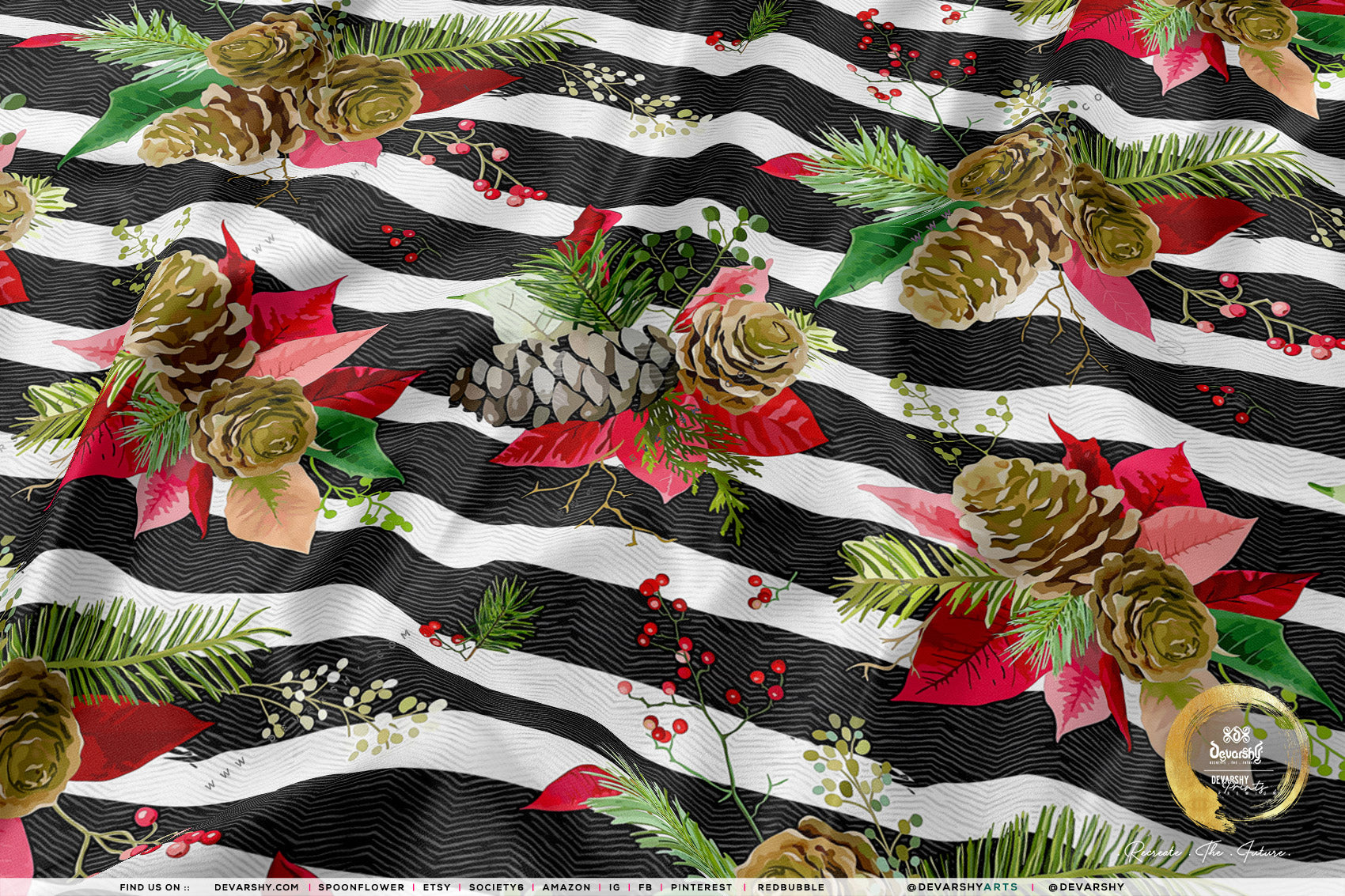 Xmas Florals Apparel Fabric 3Meters+, 9 Designs | 8 Fabrics Option | Fabric By the Yard | 072