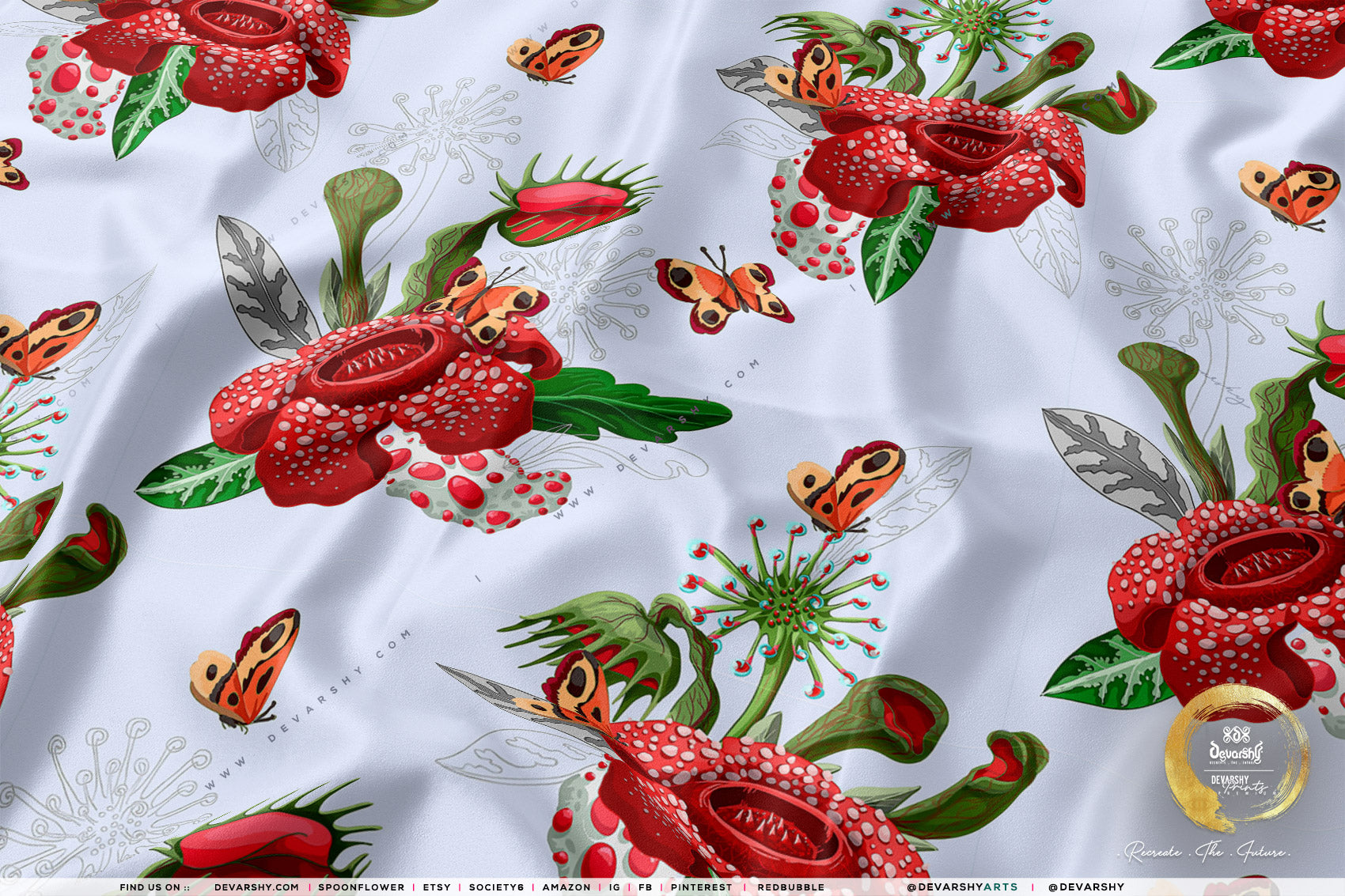 Red Poinsettia Apparel Fabric 3Meters+, 9 Designs | 8 Fabrics Option | Fabric By the Yard | 070
