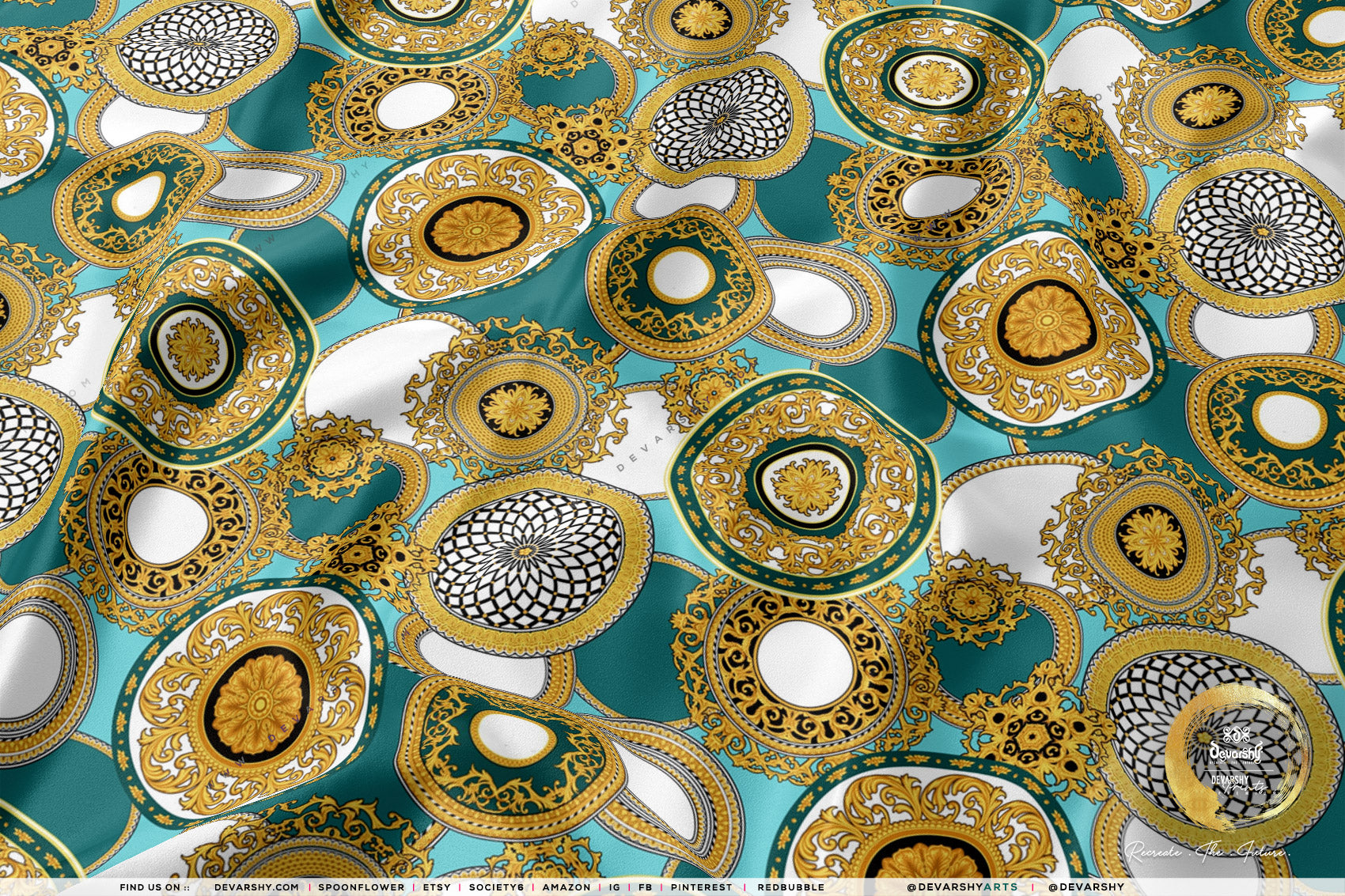 Gold Circles Apparel Fabric 3Meters+, 9 Designs | 8 Fabrics Option | Baroque Fabric By the Yard | 031
