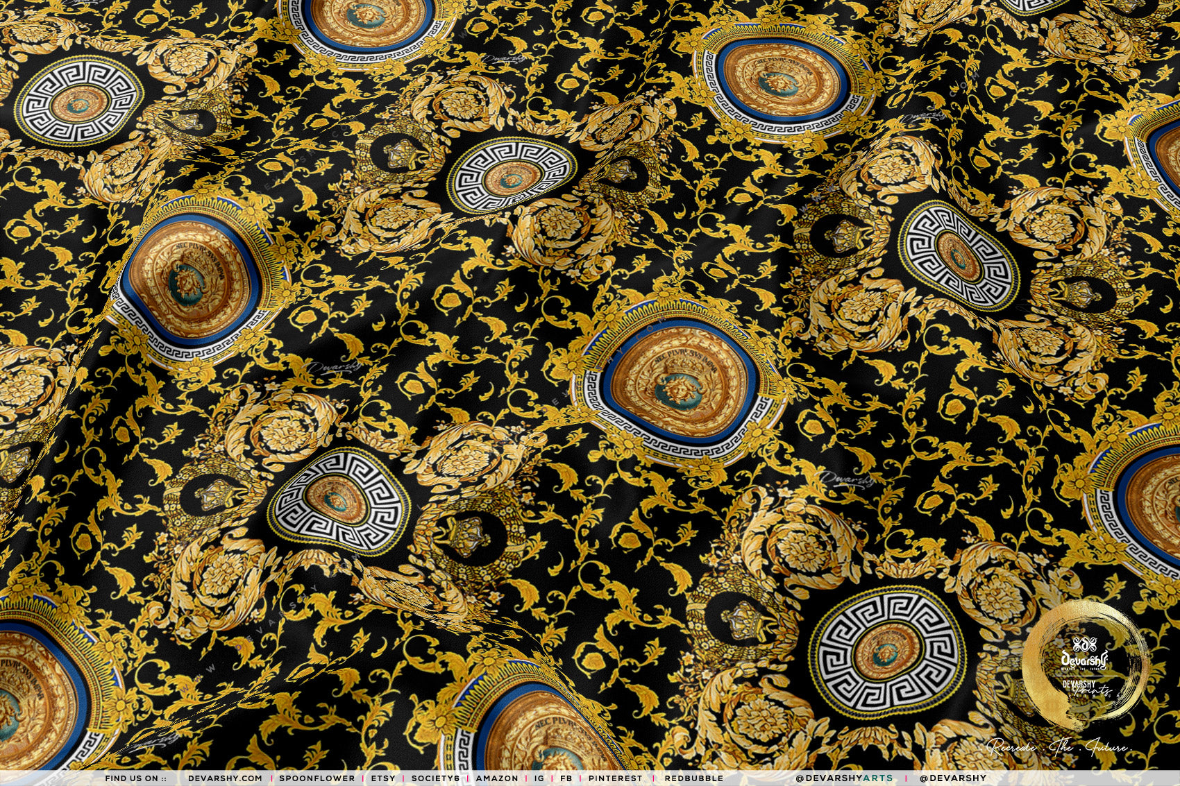 Golden Medallion Apparel Fabric 3Meters+, 9 Designs | 8 Fabrics Option | Baroque Fabric By the Yard | 031