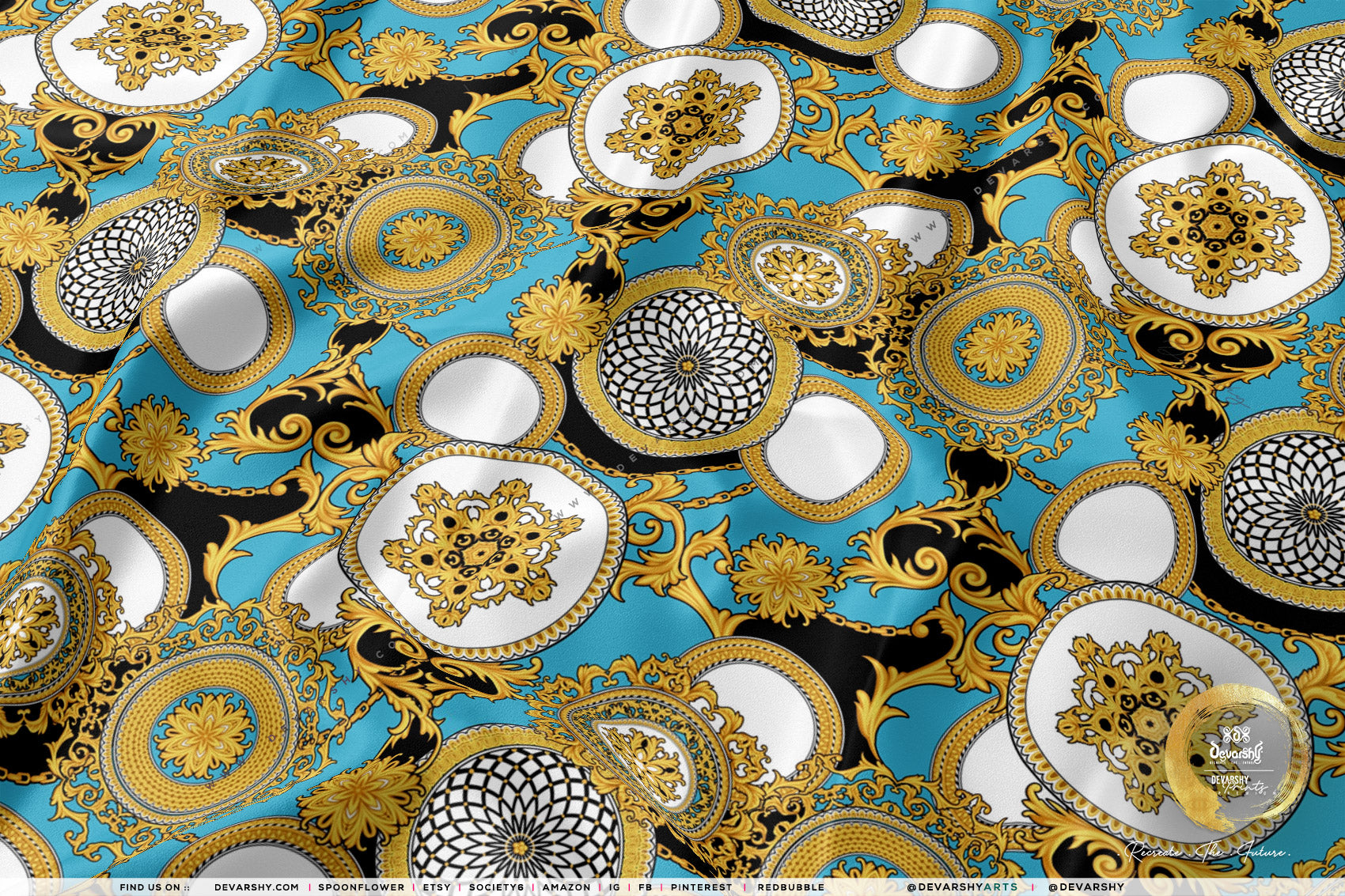 Gold Circles Apparel Fabric 3Meters+, 9 Designs | 8 Fabrics Option | Baroque Fabric By the Yard | 031