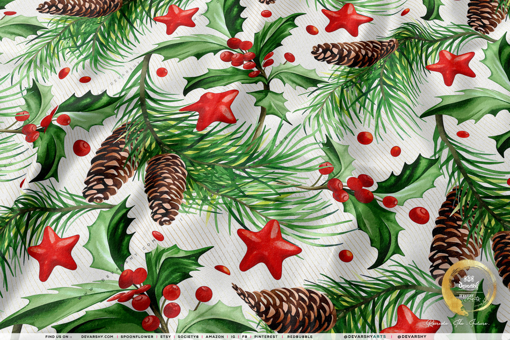 Xmas Florals Apparel Fabric 3Meters+, 9 Designs | 8 Fabrics Option | Fabric By the Yard | 072
