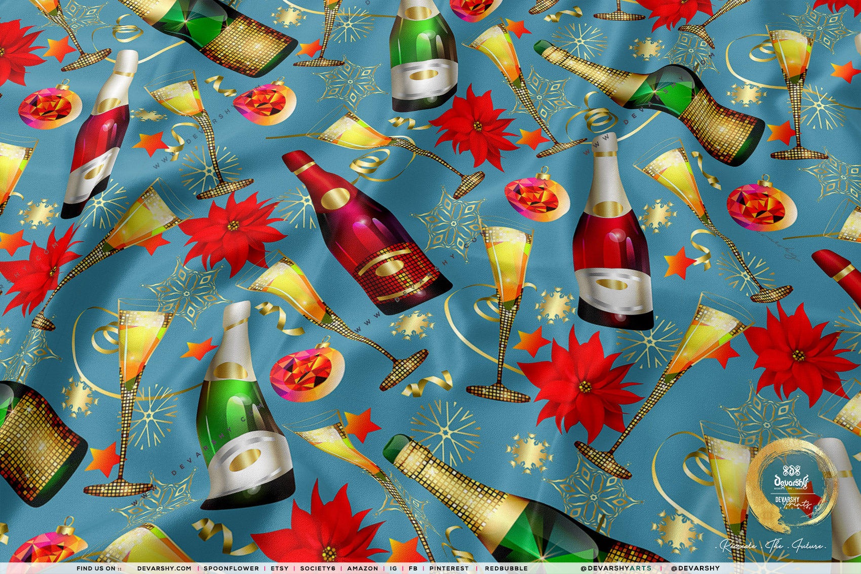 Xmas Ornaments Apparel Fabric 3Meters+, 9 Designs | 8 Fabrics Option | Fabric By the Yard | 073B