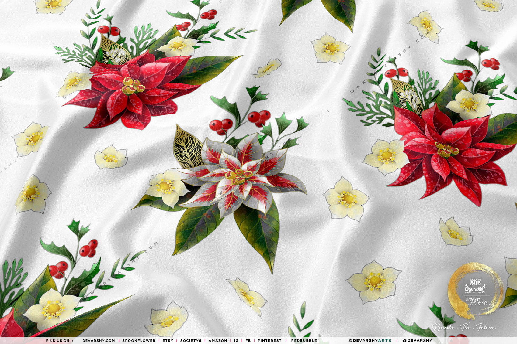 Poinsettia Floral Apparel Fabric 3Meters+, 9 Designs | 8 Fabrics Option | Fabric By the Yard | 070
