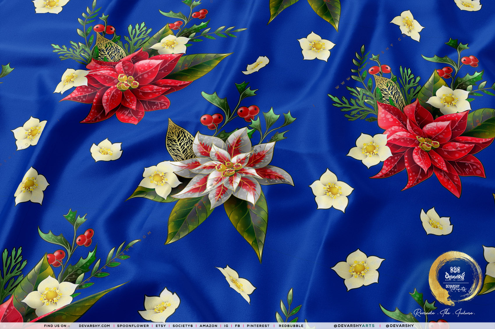 Poinsettia Floral Apparel Fabric 3Meters+, 9 Designs | 8 Fabrics Option | Fabric By the Yard | 070