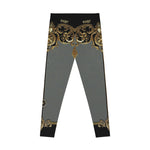 Grey Baroque Leggings Women Decorative Golden Leggings Casual Wear Spandex Leggings Best Gift Women Lounge Wear | 104922B