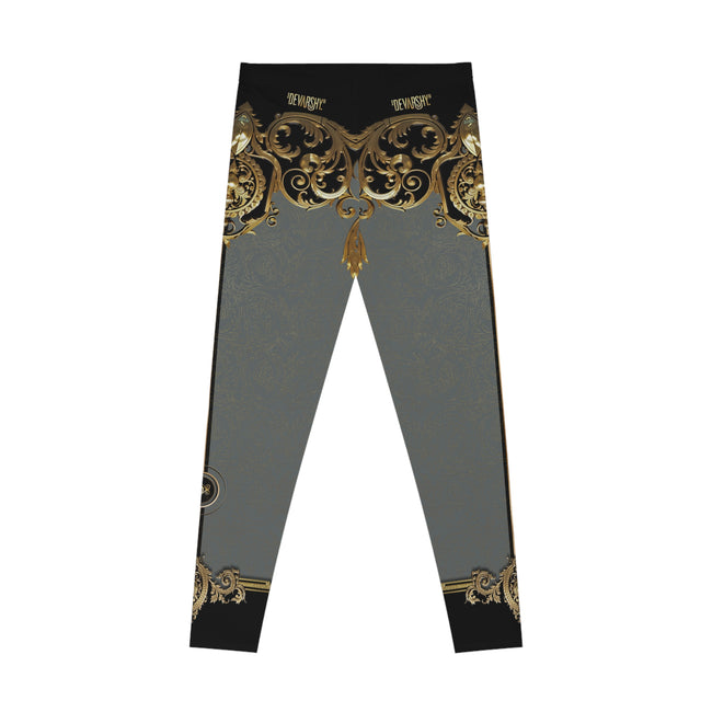 Grey Baroque Leggings Women Decorative Golden Leggings Casual Wear Spandex Leggings Best Gift Women Lounge Wear | 104922B