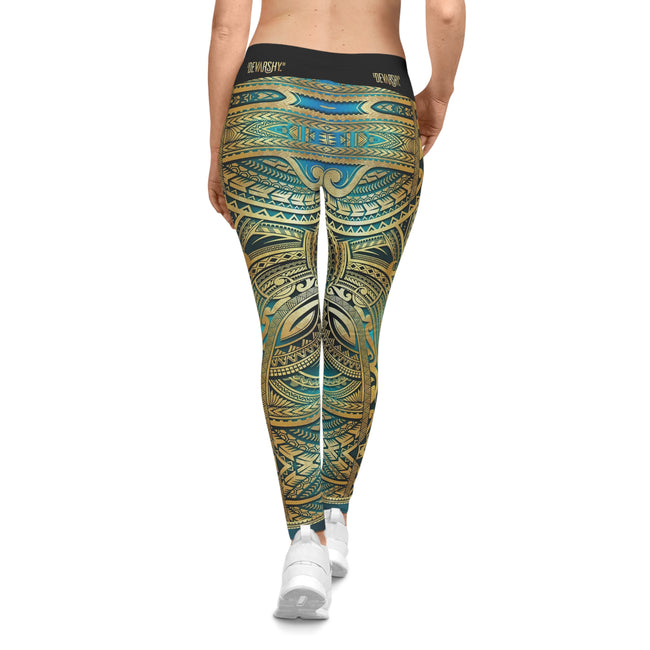 Turquoise Leggings Polynesian Art Leggings Women Sports Wear Spandex Leggings Women Aqua Lounge Wear | 100530