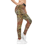 Burgundy Leggings Polynesian Art Leggings Women Sports Wear Spandex Leggings Women Red Lounge Wear | 100531