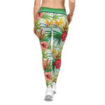 Floral Print Leggings Women Spandex Leggings Casual Wear Hibiscus Florals Leggings Best Gift Women Lounge Wear | 100865