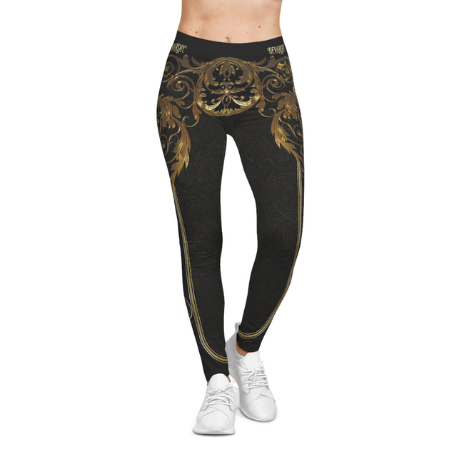 Black Baroque Leggings Women Golden Decorative Leggings Spandex Casual Leggings Best Gift Women Lounge Wear | 104922