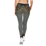 Grey Baroque Leggings Women Decorative Golden Leggings Casual Wear Spandex Leggings Best Gift Women Lounge Wear | 104922B