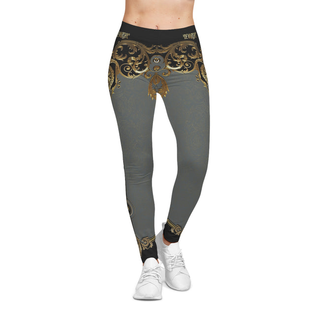 Grey Baroque Leggings Women Decorative Golden Leggings Casual Wear Spandex Leggings Best Gift Women Lounge Wear | 104922B