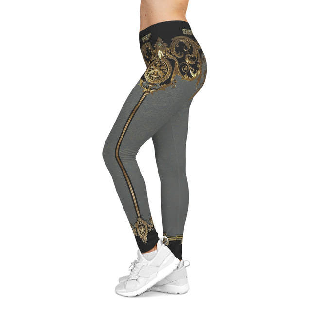 Grey Baroque Leggings Women Decorative Golden Leggings Casual Wear Spandex Leggings Best Gift Women Lounge Wear | 104922B