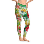 Floral Print Leggings Women Spandex Leggings Casual Wear Hibiscus Florals Leggings Best Gift Women Lounge Wear | 100865