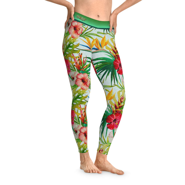 Floral Print Leggings Women Spandex Leggings Casual Wear Hibiscus Florals Leggings Best Gift Women Lounge Wear | 100865