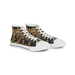 Skulls Canvas Shoes, Gothic High Top Sneakers, Unisex Canvas Shoes, Golden Skulls Sneakers, Halloween Shoes, Skulls Print Sneakers | X3353