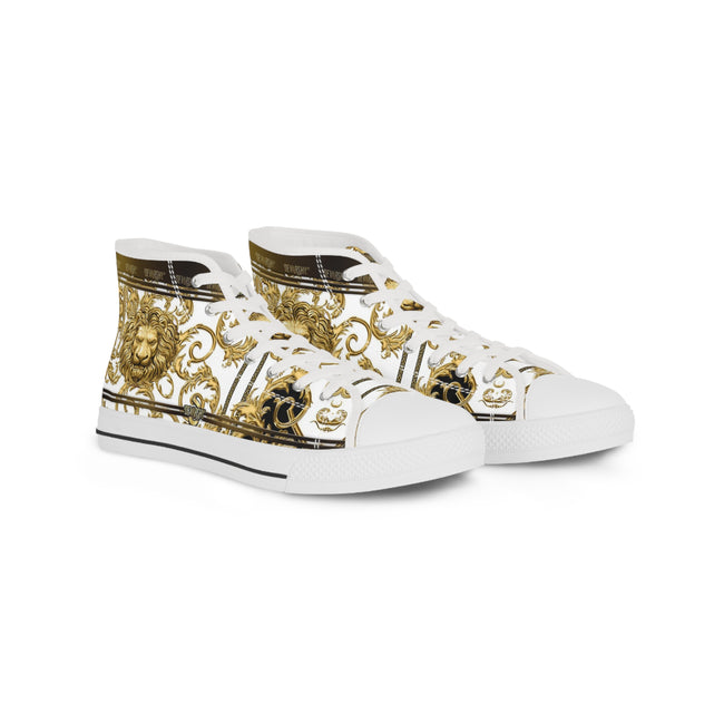 BAROQUE Lion Shoes, Unisex High Top Sneakers, Black & White Canvas Shoes, Golden Lion Sneakers, Unisex Canvas Shoes, Trendy Sneakers - D20142