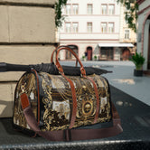 Baroque PU Leather Bag, Decorative Travel Bag, Faux Leather Luggage, Baroque Duffle Bag, Gold Chains Travel Luggage | D20119