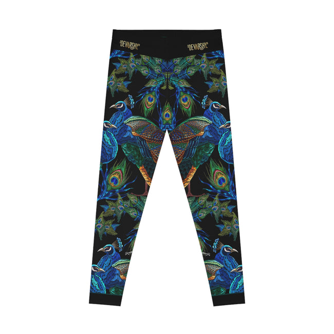 Blue Peacock Leggings Women Embroidered Print Leggings Casual Wear Spandex Leggings Best Gift for Peacock Lovers | D20029