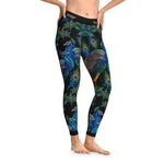 Blue Peacock Leggings Women Embroidered Print Leggings Casual Wear Spandex Leggings Best Gift for Peacock Lovers | D20029