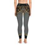 Grey Baroque Leggings Women Decorative Golden Leggings Casual Wear Spandex Leggings Best Gift Women Lounge Wear | 104922B