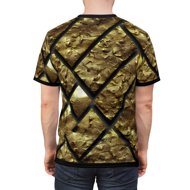 Black Stripes T-Shirt Unisex All Over Print Tee Black and Gold T-Shirt Unisex Golden T-Shirt  | X3338
