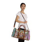 Floral Sophistication at its Finest PU leather Bag Fleur De Lis Travel Bag Leather Luggage Floral Duffle Bag