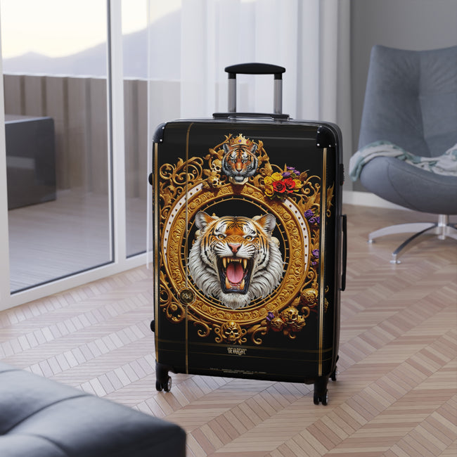 Decorative Tiger Suitcase Gold Frame Tiger Print Luggage Carry-on Suitcase Premium Hard Shell Suitcase | X3428