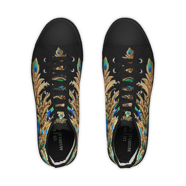 Peacock Print Shoes, High Top Sneakers, Unisex Canvas Shoes, Fashionable Sneakers, Trendy Canvas Shoes, Peacock Feathers Sneakers | X3456