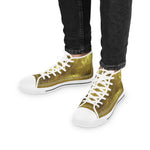 Golden Greek Key Shoes, Trendy High Top Sneakers, Golden Canvas Shoes, Golden Sneakers, Unisex Hi Tops Shoes, Greek Key Sneakers | X3349A