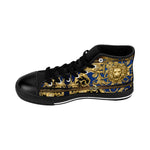 Golden Lion Shoes, Men's High-top Sneakers, Blue Canvas Shoes, Baroque Lion Sneakers, Trendy Animal Print Shoes, Baroque Lion Shoes | D20138