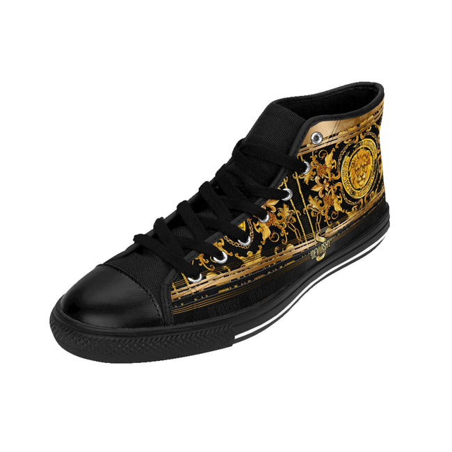 Baroque Lion Shoes, Men High-top Sneakers, Black Canvas Shoes, Golden Lion Sneakers, Baroque High Top Shoes, Best Selling Shoes | D20332