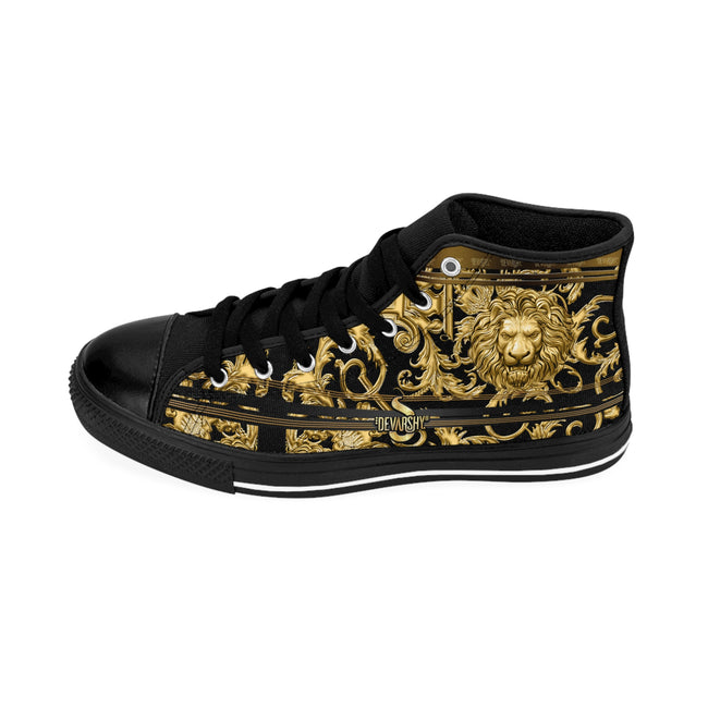 Men High Top Sneakers, Golden Lion Shoes, Black Sneakers, Men Canvas Shoes, Baroque Lion Sneakers, Black Hi Tops Shoes | D20140