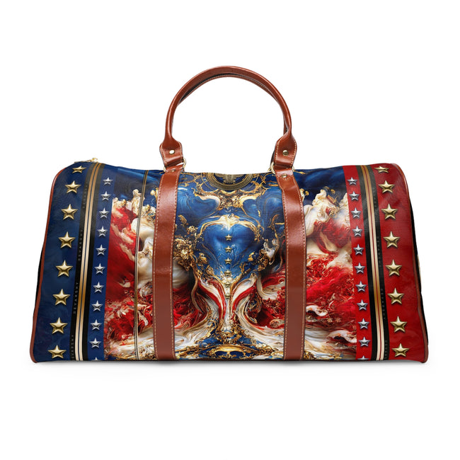 Express Your Love for USA with Faux Leather Bag Travel Bag Red And Blue Luggage Duffle Bag | D20154