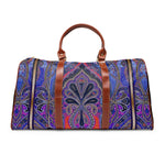 Blue Pashmina PU Leather Bag Paisley Print Luggage Faux Leather Travel Bag Blue Paisley Duffle Bag | D20113B