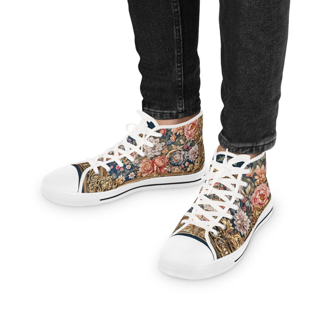 Baroque Fleur Shoes, Unisex High Top Sneakers, Floral Print Shoes, Baroque Florals Shoes, Unisex Canvas Shoes, Florals Sneakers | 104941