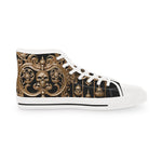 Skulls Canvas Shoes, Gothic High Top Sneakers, Unisex Canvas Shoes, Golden Skulls Sneakers, Halloween Shoes, Skulls Print Sneakers | X3353