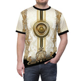White Gold T-Shirt Baroque Unisex Tee Golden Medallion T-Shirt All Over Print Tee
