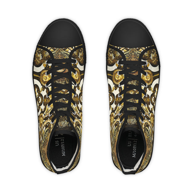 Decorative Baroque Shoes, Trendy High Top Sneakers, Unisex Canvas Shoes, Decorative Golden Sneakers, Baroque Canvas Shoes, Unisex Sneakers | D20124B